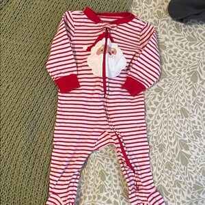 Carter's Red & White Striped Santa Footed One-Piece